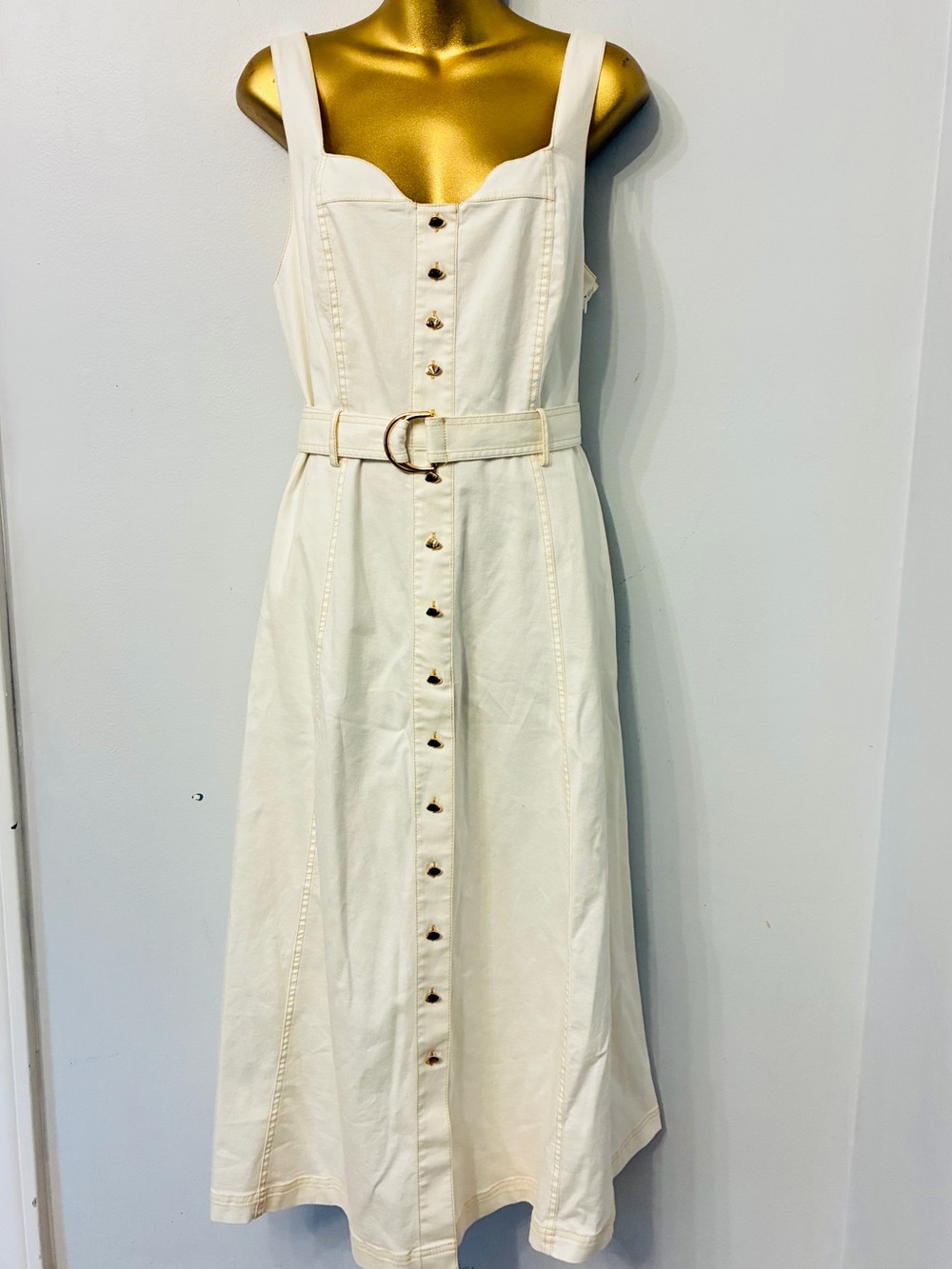 EDIT by Jason Wu Ivory Belted Midi Dress – Gold Buttons – Size 12 - Picture 2 of 8
